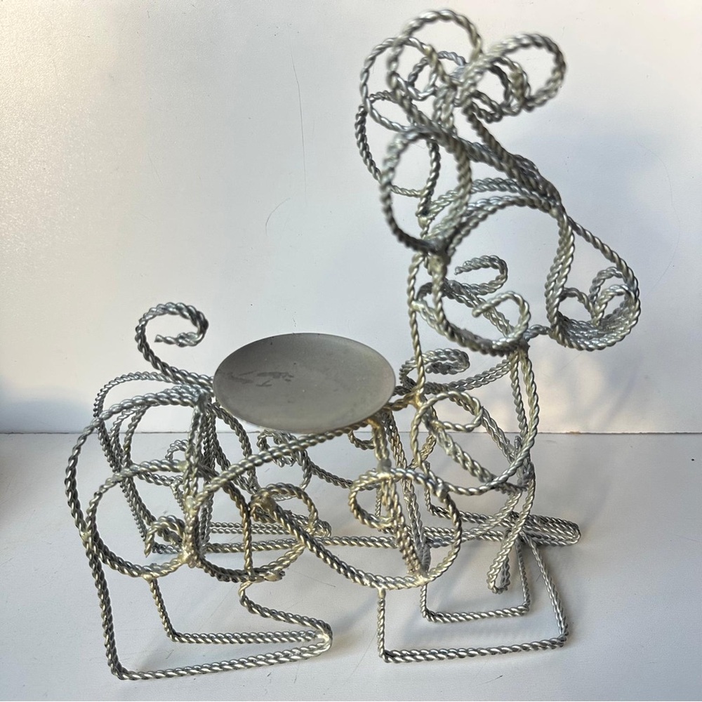 Vintage/Antique Christmas metal wire reindeer candle holder OS